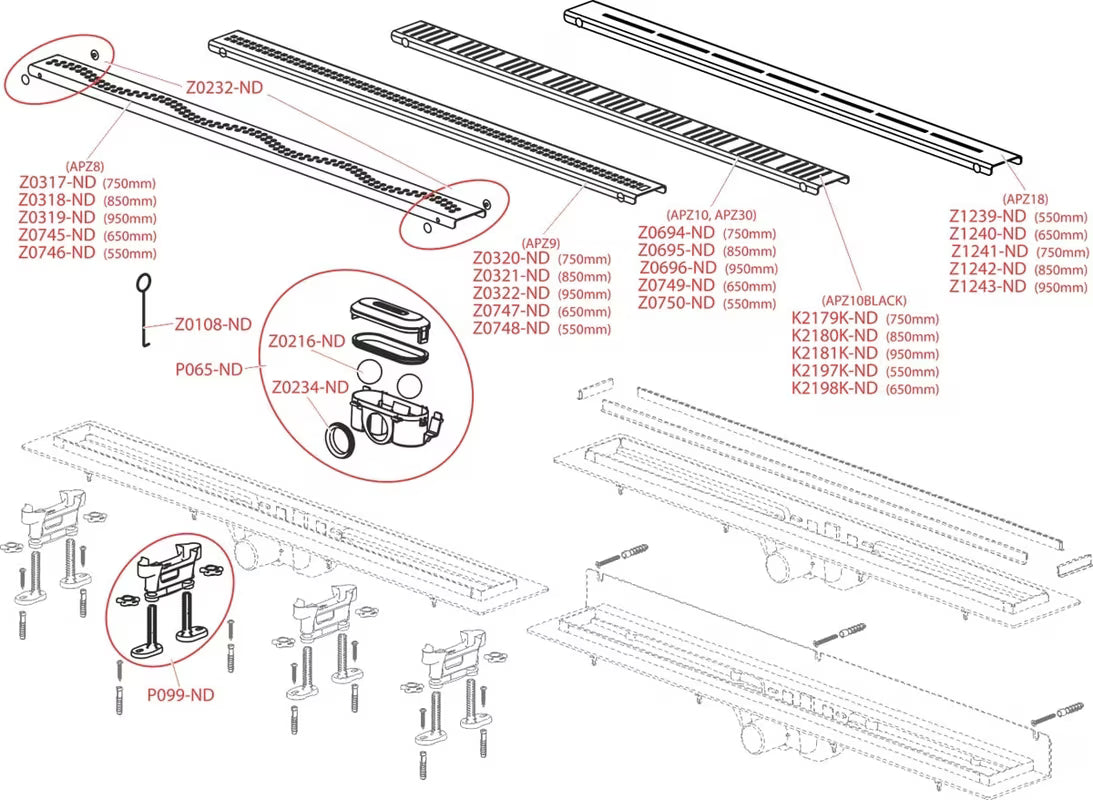 Kanaleta za Tuš Alca apz10black Simple v črni mat barvi z rešetko, nizko vgradno višino in čistljivim sifonom