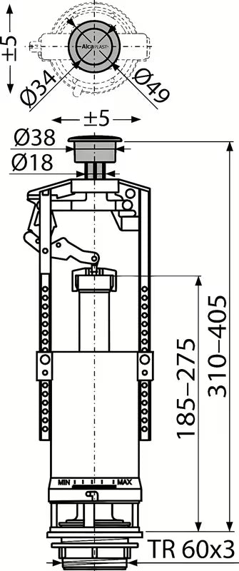 Alca univerzalna odtočni ventil krom pro za keramičke vodokotliće s StartStop upravljanjem