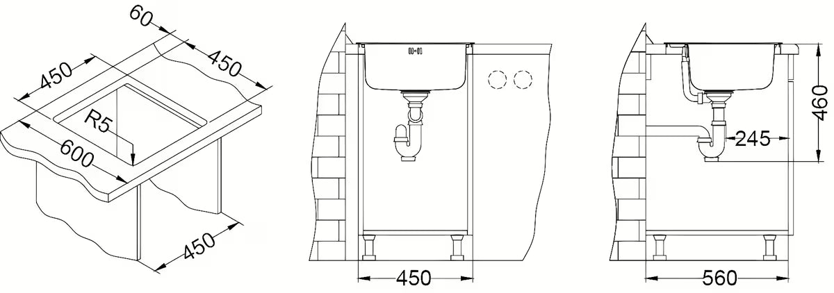 Inox vgradni pomivalno korito Alveus Basic 140 bez ocjeđivača, s preljevom i otvorom pro slavinu.