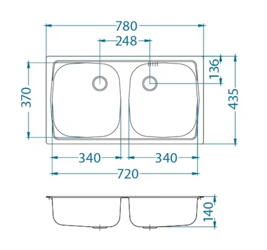 Nehrđajući vgradni kuhinjski dvojno korito Alveus Basic 160 bez ocjeđivača s dvije posude