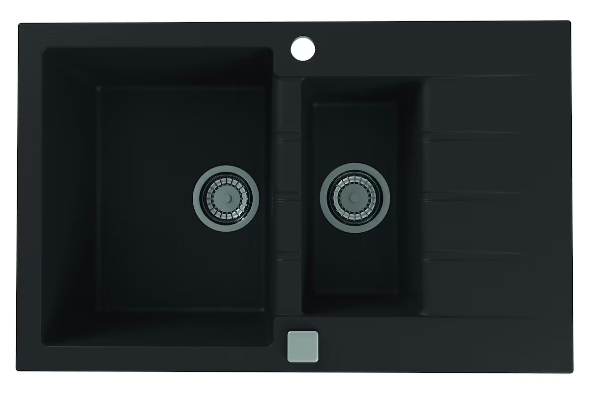 Crni granitni pomivalno korito Alveus Cadit 70 / 91 s kadjo s ocjeđivačem za delovni pult.