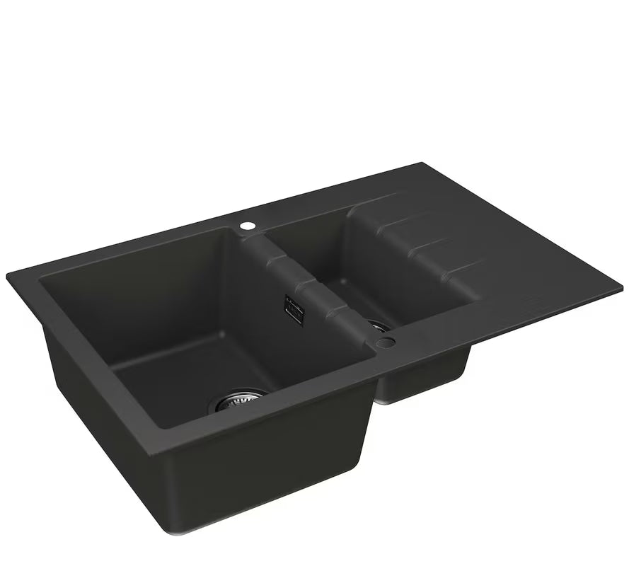 Crni granitni pomivalno korito Alveus Cadit 70 / 91 s kadjo s ocjeđivačem za delovni pult.