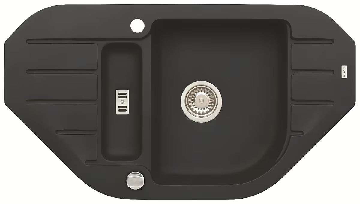 Crni granitni pomivalno korito Alveus s ocjednom plohom i koritom pro montaža na pult.