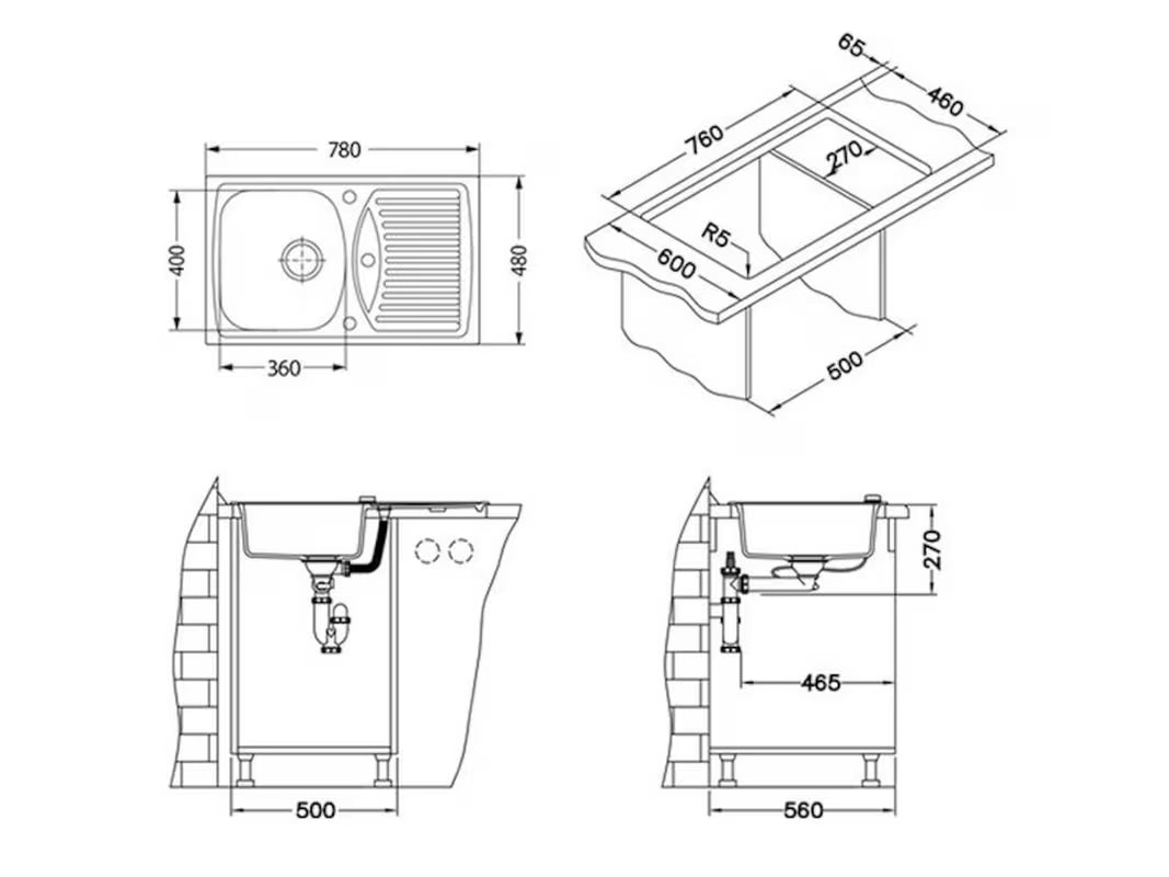 Ugradbeni granitni pomivalno korito Alveus Seta104 s ocjeđivačem i otvorom pro slavinu