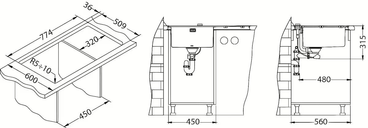 Inox pomivalno korito Alveus Pure 40 s ocjeđivačem i koritom lijevo, pro montaža za delovni pult.