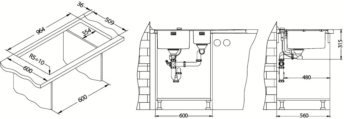 Inox pomivalno korito Alveus Pure 60 z odcejalnikom pro montaža za delovni pult