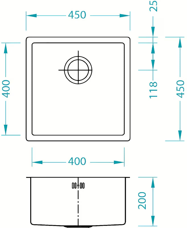 Inox vgradni pomivalno korito Alveus Qudrix 30 bez ocjeđivača, izvedba SAT