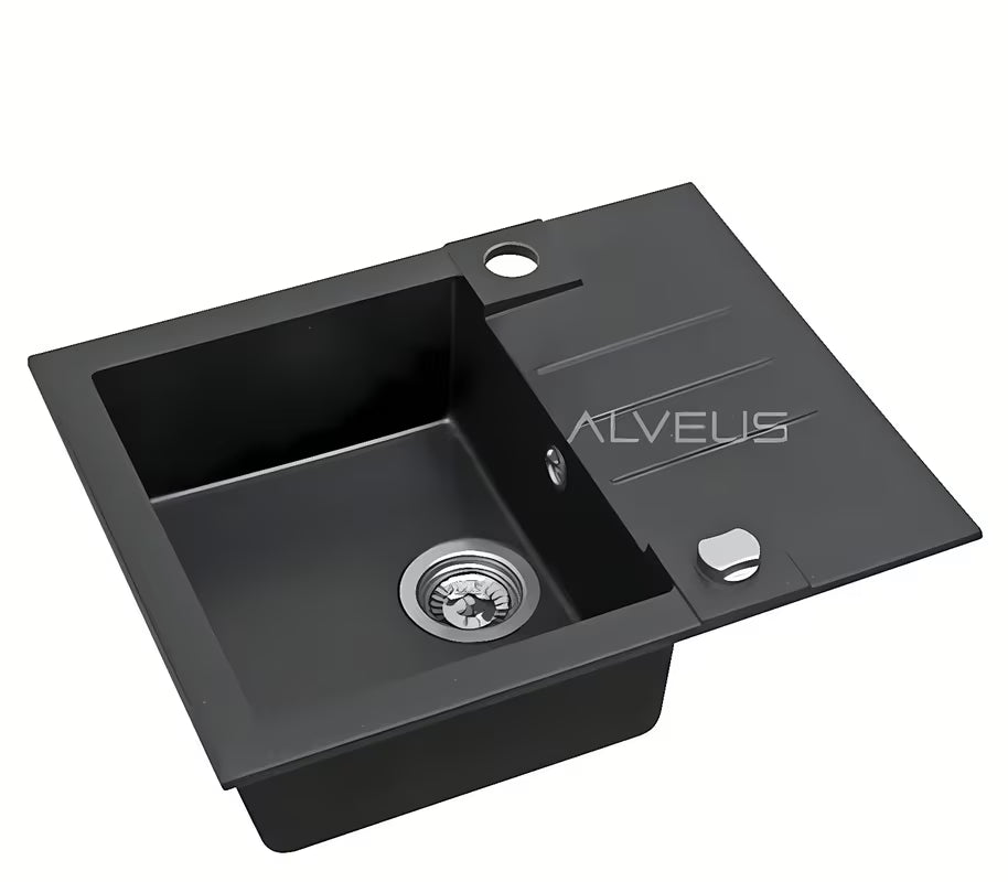 Crni granitni pomivalno korito Alveus Rock 30 s ocjeđivačem, montaža za delovni pult