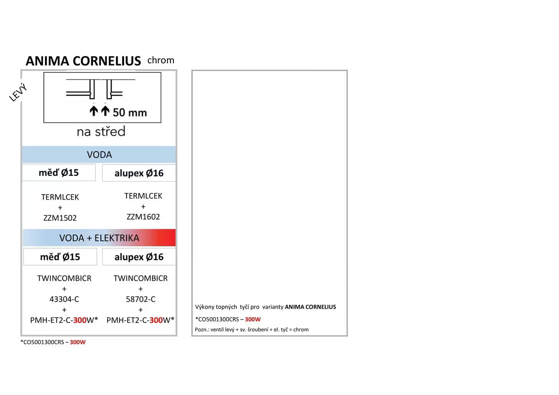 Kromirani kombiniran radiator Anima Cornelius 50x130 cm sa središnjim priključkom 50 mm