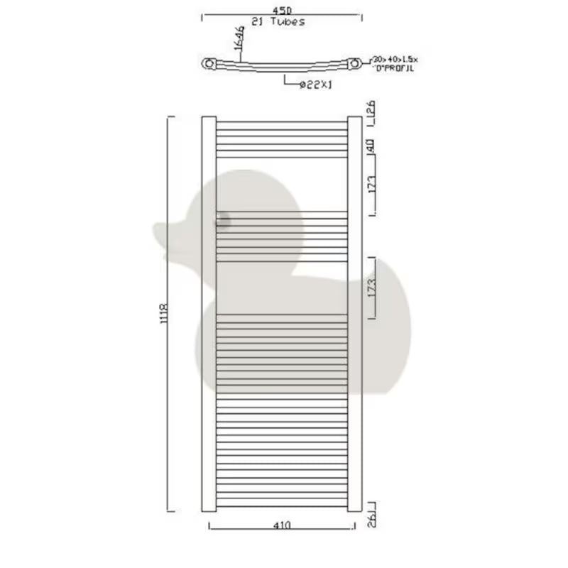 Kombiniran kopalniški radiator Anima Marcus 450x1118 mm v krom izvedbi z ukrivljenim profilom.