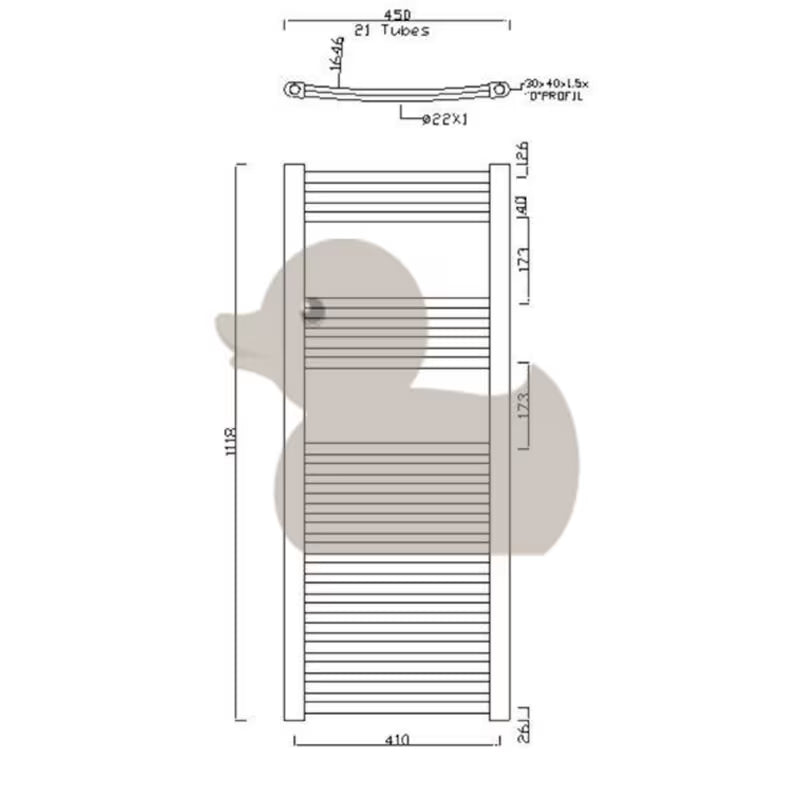 Električni radiator Anima Marcus v krom izvedbi, 45x111,8 cm, z grelno palico in termostatom.