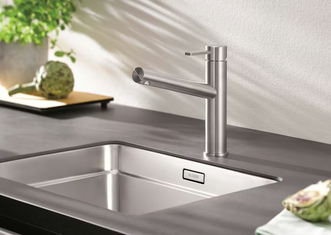 Blanco Ambis enoročna stoječa armatura za pomivalno korito od brušenog nehrđajućeg čelika s mat površinom