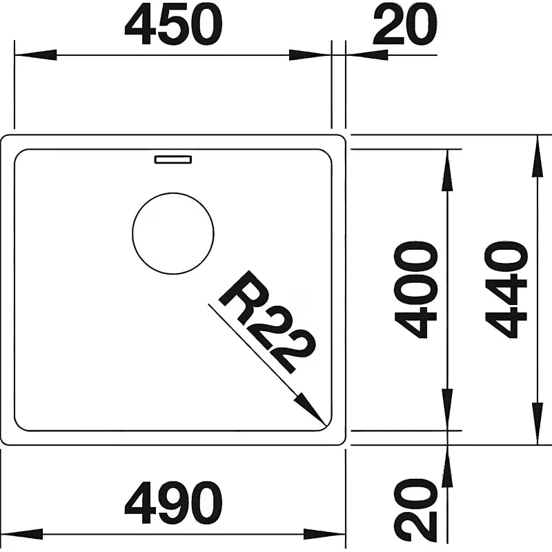 Nerjavno kuhinjsko enojno korito Blanco Andano pod delovni pult v izvedbi svilnati sijaj