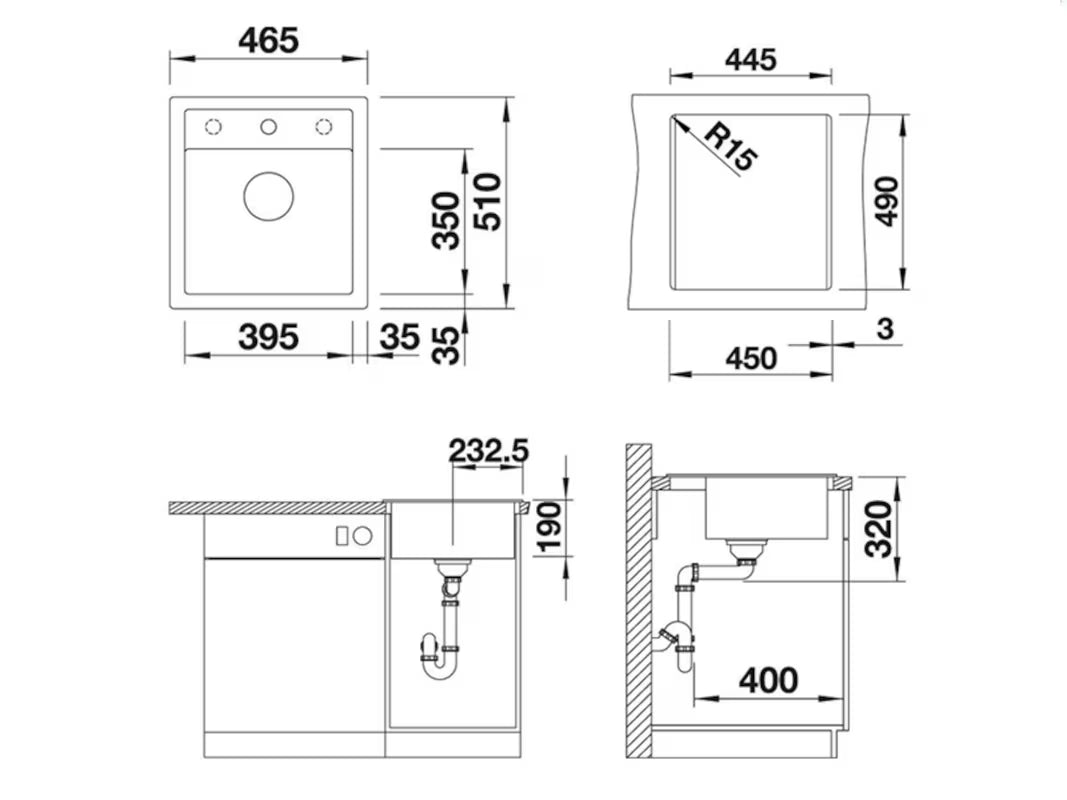 Granitni pomivalno korito Blanco Dalago 45 pro, ugradnja odozgo, u boji siva stijena