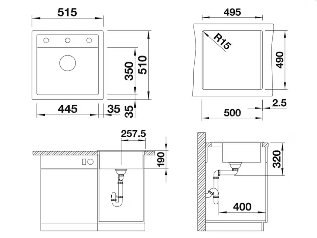 Granitni pomivalno korito Blanco Dalago 5 Silgranit PuraDur u boji siva stijena pro ugradnja odozgo.