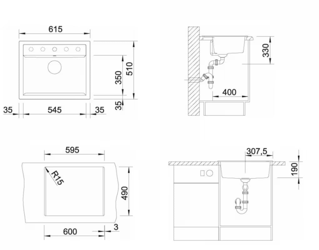 Granitni pomivalno korito Blanco Dalago 6 u antracit boji pro ugradnja odozgo za delovni pult.