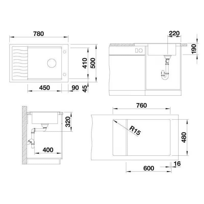 Granitni pomivalno korito Blanco elonxl 6 S ocjednom plohom u boji siva stijena pro ugradnja odozgo.