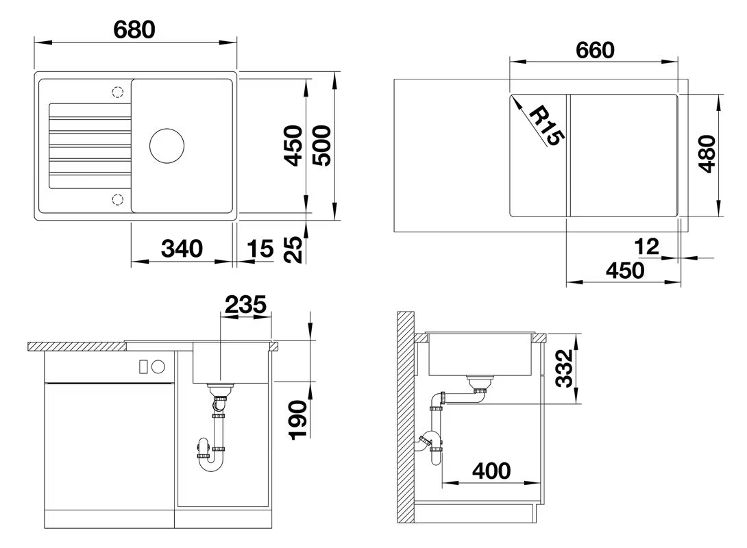 Granitni pomivalno korito Blanco s ocjeđivačem za delovni pult u boji antracit