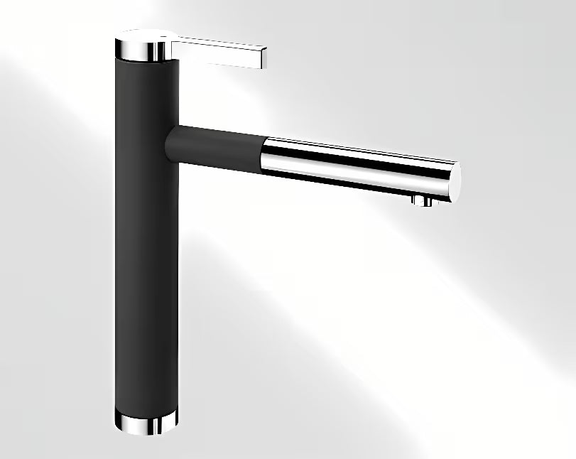 Blanco Linee - S armatura za pomivalno korito črna/krom z izvlečno prho v videzu SILGRANIT®