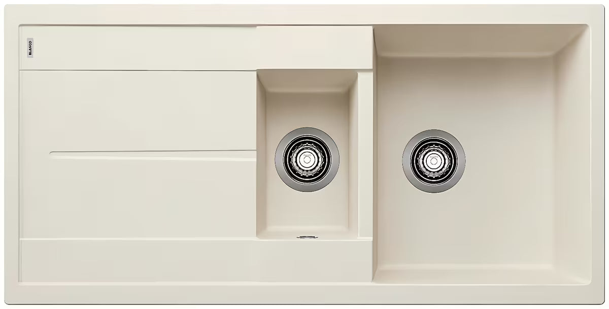 Granitno pomivalno korito Blanco Metra 6 S kadjo z odcejalnikom v beli barvi soft