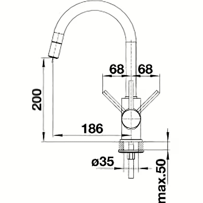 Kromirana armatura za pomivalno korito Blanco Mida-S s izvlačnom ručicom tuša i blago zakrivljenim izljevom.