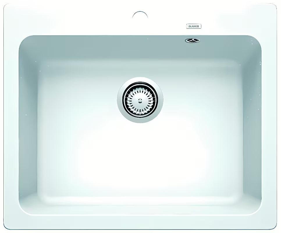 Bijeli granitni pomivalno korito Blanco Naya 6 pro ugradnja za delovni pult s integriranim preljevom.