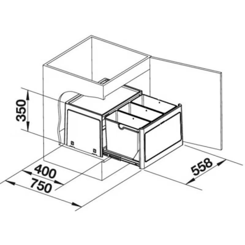 Sivi koš za smeti Blanco sorter s automatskim izvlačenjem za kuhinjski ormarić