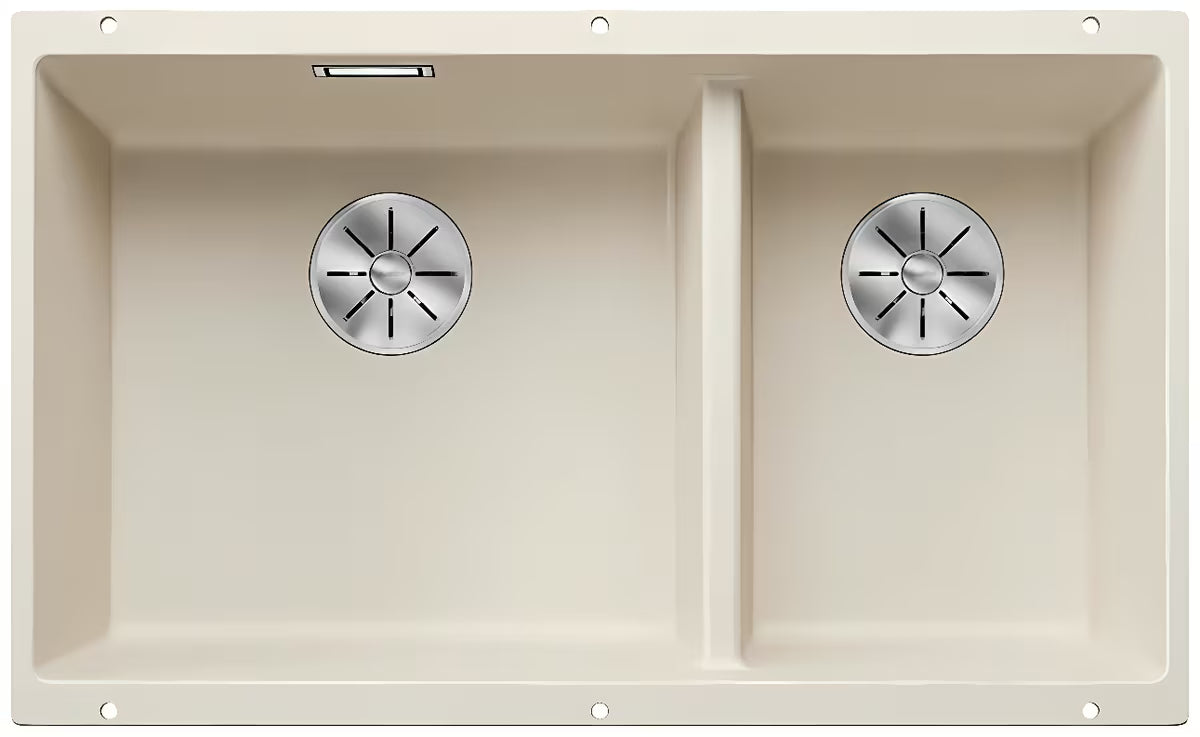 Granitno kuhinjsko dvojno korito Blanco Subline 430/270 U pro spodnja montaža, bela soft