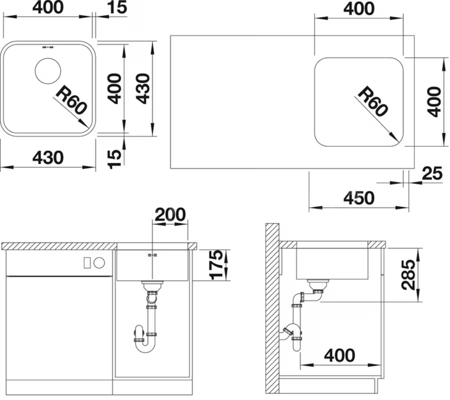 Blanco Supra 400-U inox kuhinjski enojno korito pro spodnja montaža, brušena površina