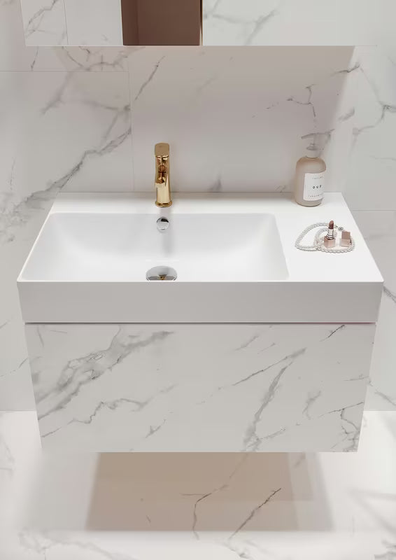 Bijeli viseče pohištveni umivalnik Cersanit Inverto od keramike, dimenzije 80,5x45,5 cm