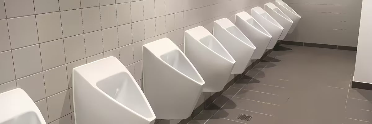 Brezvodni viseči keramični pisoarji ecostep P10 s patentiranim ventilom pro za prihranek vode in enostavno vzdrževanje.