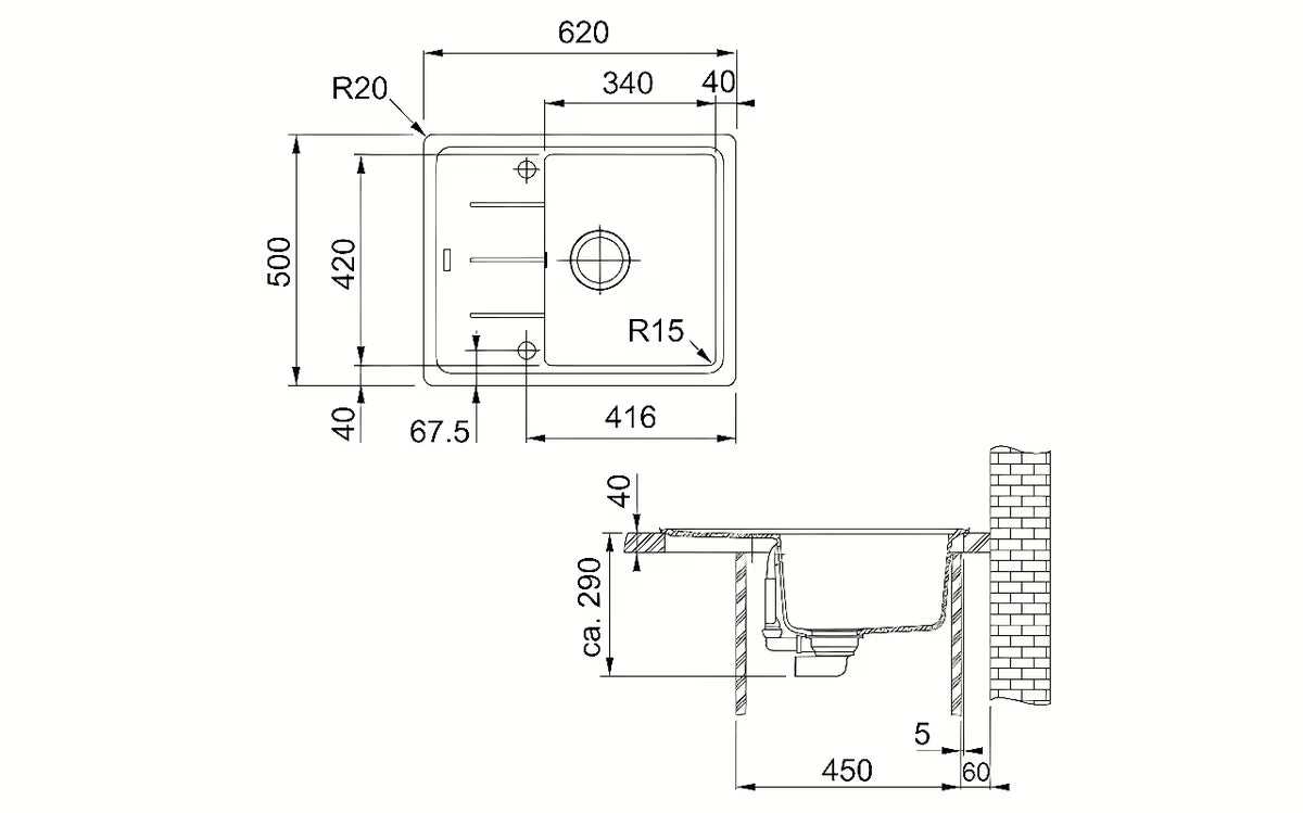 Granitni pomivalno korito Franke BFG 611-62 z obojestranskim odcejalnikom v barvi aluminium