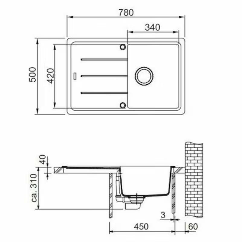 Granitni pomivalno korito Franke BFG 611-78 z obojestranskim odcejalnikom v barvi aluminium.