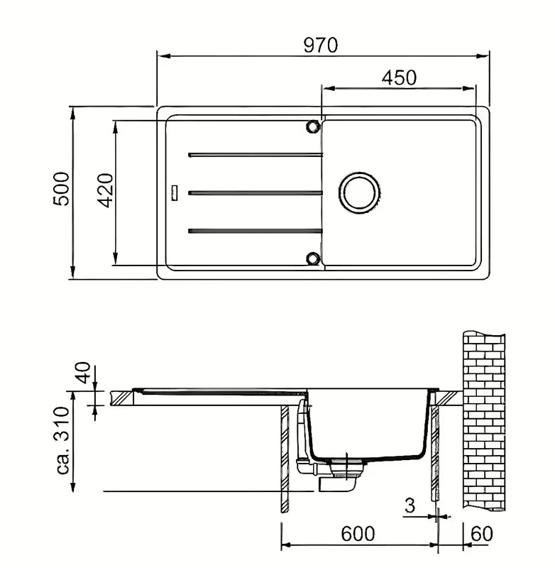 Granitni pomivalno korito Franke BFG 611 s reverzibilnom ocjednom plohom u crnoj mat izvedbi