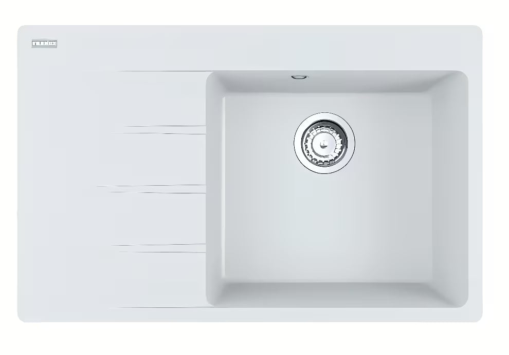 Granitni pomivalno korito Franke s ocjeđivačem lijevo i koritom desno u boji ledeno bijela