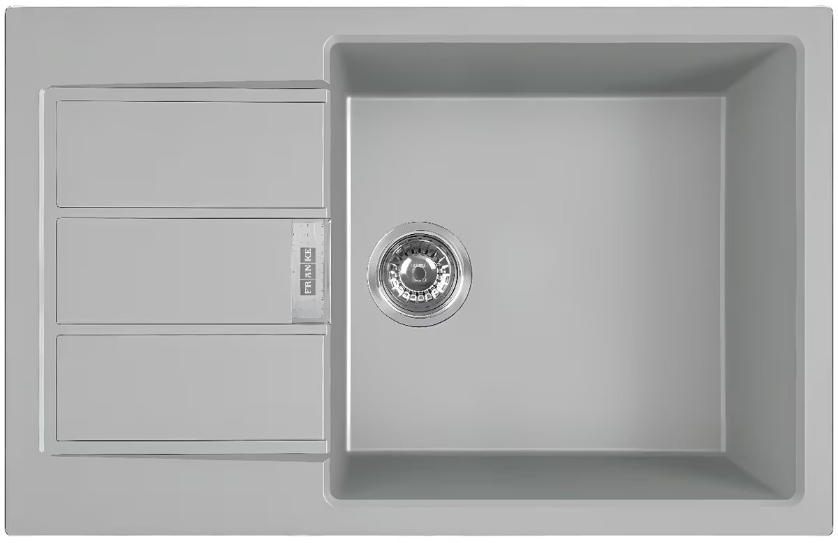 Sivi pomivalno korito Franke od Tectonite materijala s reverzibilnom ocjednom plohom pro, montaža za delovni pult