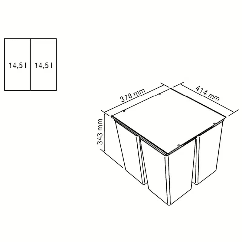 Crni vgradni koš za smeti Franke Sorter s dvije posude pro za razvrstavanje dvije vrste otpada u ladici.