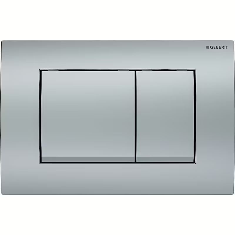 Aktivirna tipka Geberit Delta30 v mat krom izvedbi pro dvokoličinsko splakovanje s sprednjim upravljanjem.