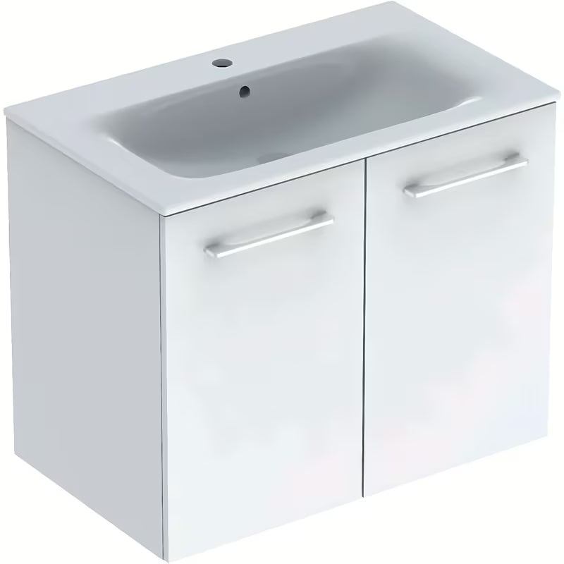 Viseča kopalniška omarica s keramičkim umivaonikom Geberit Selnova u bijeloj boji sa sjajnom završnom obradom