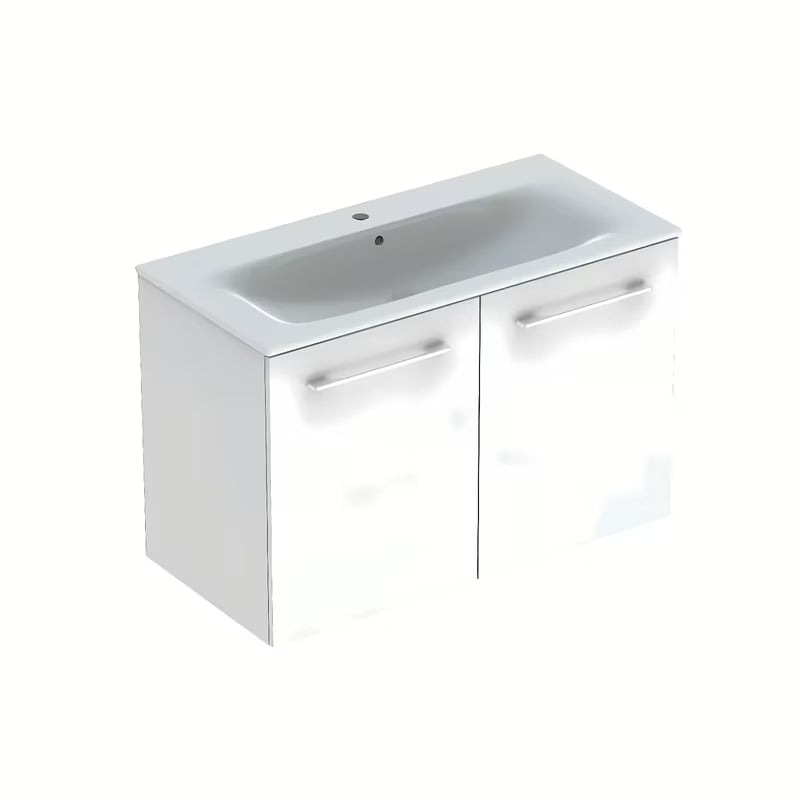 Bijeli viseča ormarić s keramičkim umivaonikom Geberit Selnova sa sjajnom površinom