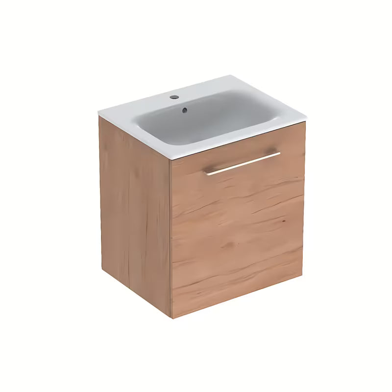 Viseča kopalniška omarica s keramičkim umivaonikom Geberit Selnova u dekoru svijetli orah