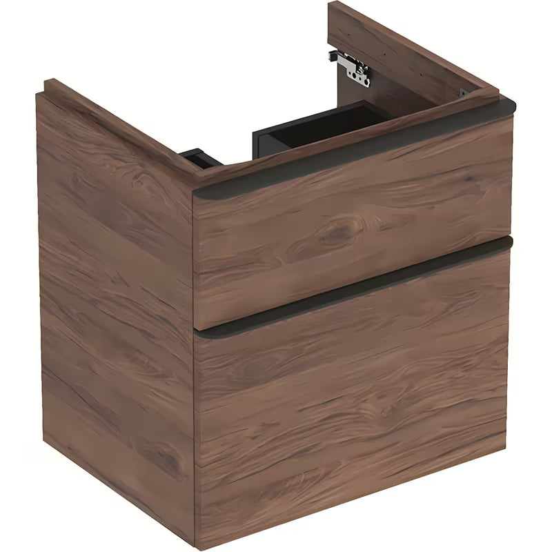 Viseča omarica pod umivalnikom Geberit Smyle Square v dekorju oreha, 58,4x62x47 cm.