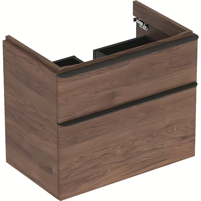 Viseča omarica pod umivalnikom Geberit Smyle Square v dekorju oreha, 73,4x62x47 cm.