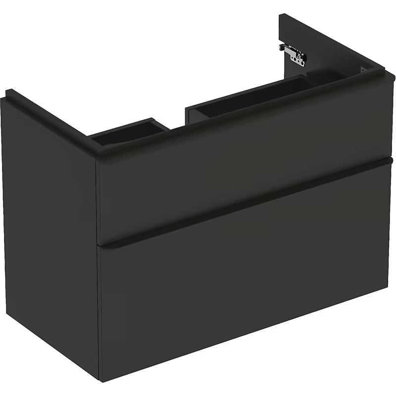 Viseča omarica pod umivalnikom Geberit Smyle Square 88,4x47x62 cm v antracitni izvedbi.