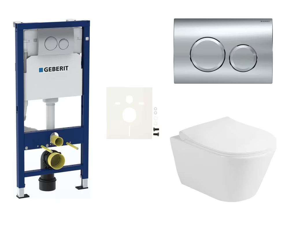 Viseči WC set Glacera Ava z modulom Geberit Duofix, duroplastnim sedežem z mehko Zapiranje Soft Close in kromirano tipko za splakovanje
