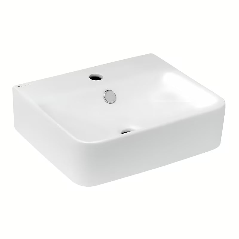 Bijeli keramički četvrtasti umivalnik Glacera Bigio s preljevom i otvorom pro za slavinu u sredini