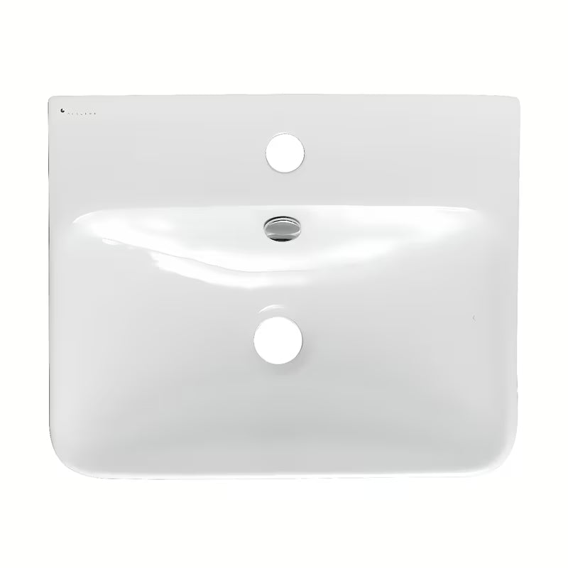 Bijeli keramički četvrtasti umivalnik Glacera Bigio s preljevom i otvorom pro za slavinu u sredini
