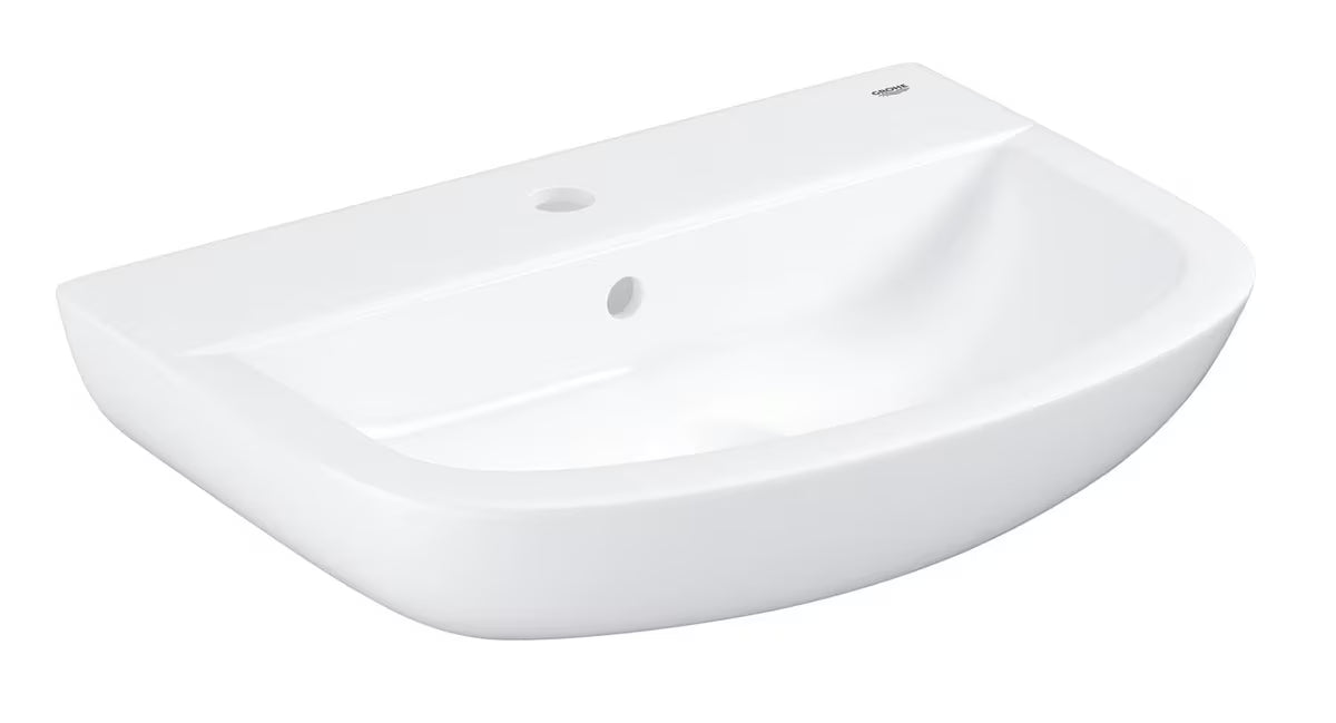 Viseči umivalnik Grohe Bau Ceramic 55 v beli barvi Alpine White z odprtino pro za armaturo in prelivom