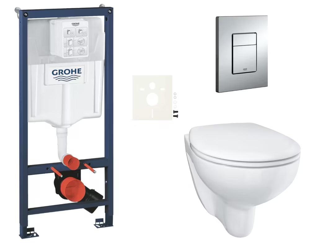 Viseči WC set Grohe Bau Ceramic z instalacijskim modulom Rapid SL, tipko Even in WC-desko mehko Zapiranje Soft Close