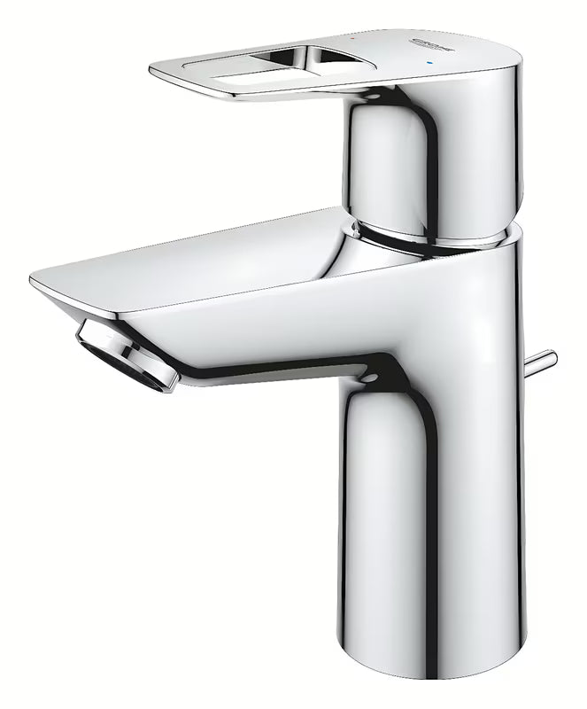 Kromirana enoročna stoječa armatura za umivalnik Grohe bauloop z odtokom